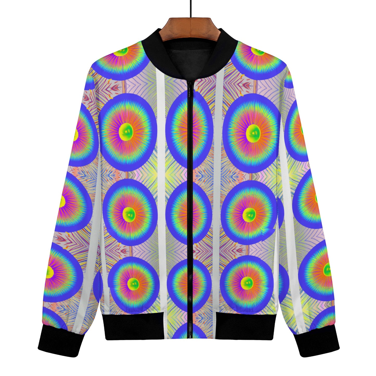 Rise above the mundane with this Psychedelia Swirls Women's Bomber Jacket! Step out in style with its bold, bright design, and stand out with its unique, super cool swirls pattern. Conquer the night and make a statement.