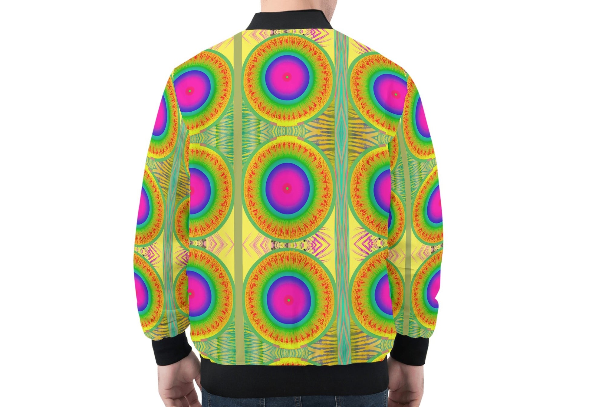 The intense colors and mesmerizing pattern give a clear proclamation of your individuality—a way to boldly express your bright persona. Created with meticulous attention to fit and comfort, this bomber jacket is a dazzling eye-catcher. Steal the spotlight and leave a permanent impression with the Psychedelia Dimension Neon Burn Men's Bomber Jacket!