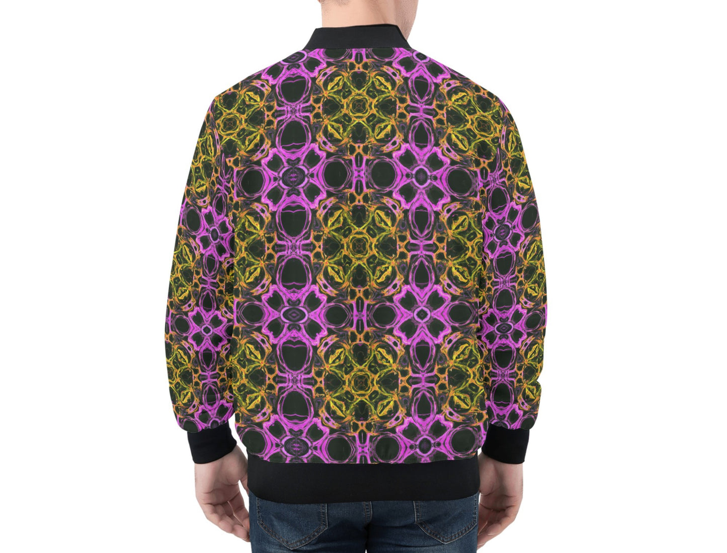 This jacket is not only bold and cool but also different.  Crafted with quality and attention to detail, this bomber jacket offers both style and comfort. Embrace the vibrant and distinctive vibes of the Psychedelia Honeycomb Men's Bomber Jacket and set yourself apart from the crowd.