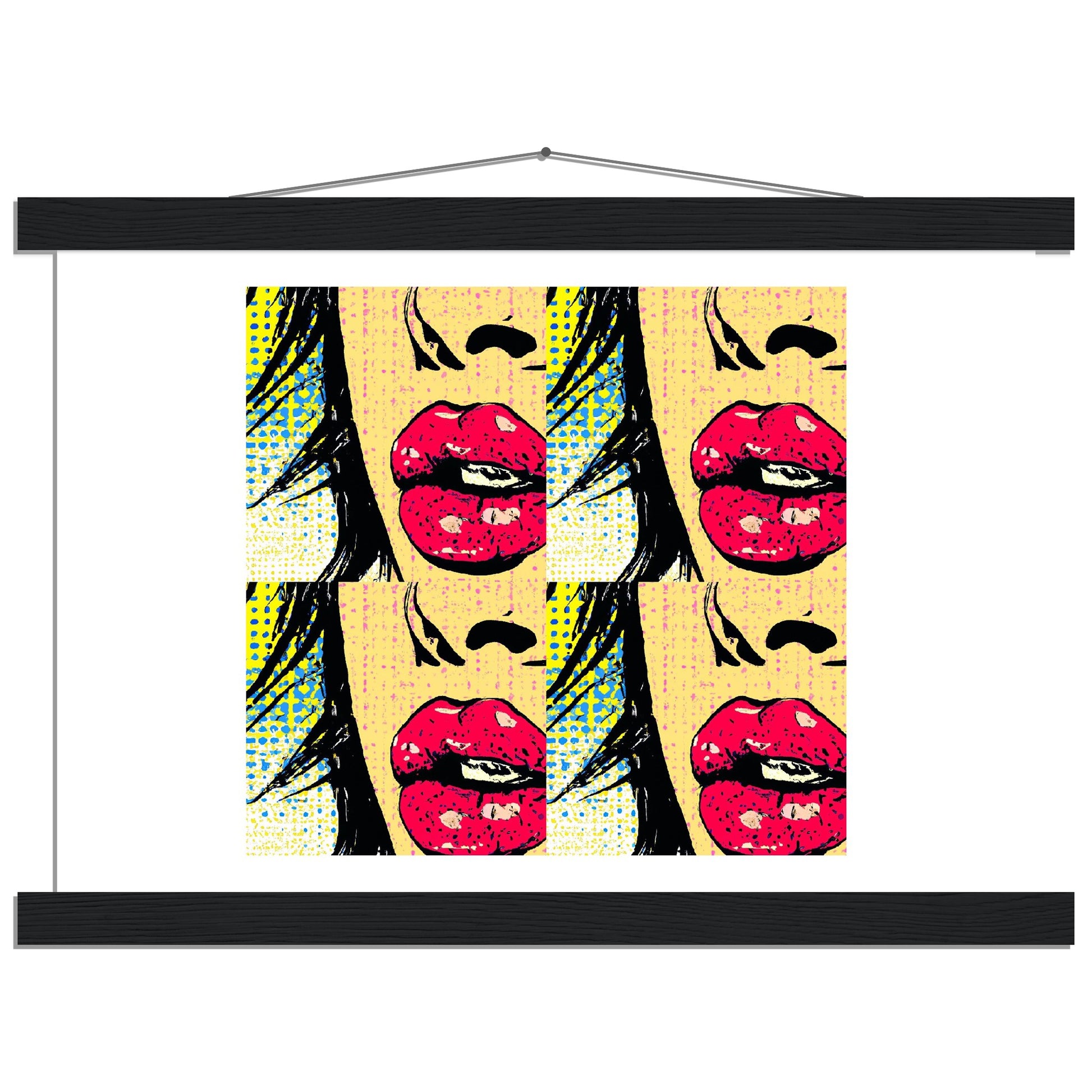 Pop Art Lips Classic Matte Paper Poster with Hanger This poster with hangers has a vivid comic strip reel style graphic of a vibrant pop art 1960's lip graphic that is sure to impress.