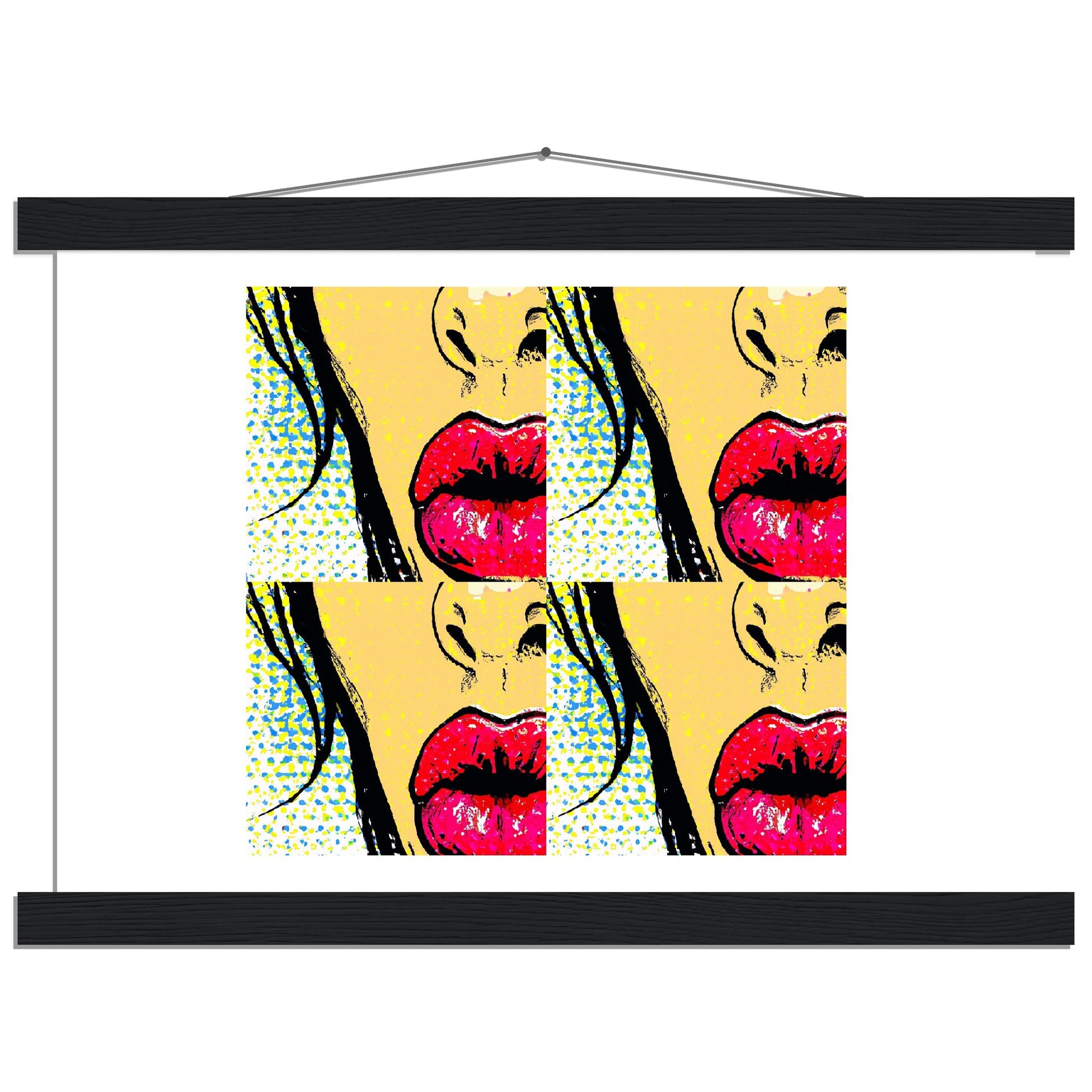 Pop Art Pucker Classic Matte Paper Poster with Hanger This poster with hangers features a retro chic throwback with a cool Pop Art mouth graphic that is sure to brighten up any space.
