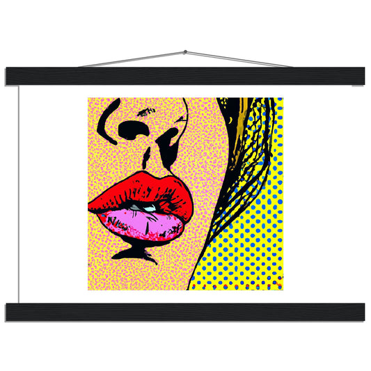 Pop Art Lip Kiss Classic Matte Paper Poster with Hanger This poster with hangers has a super cool vibrant vintage pop art lip graphic that is a standout.