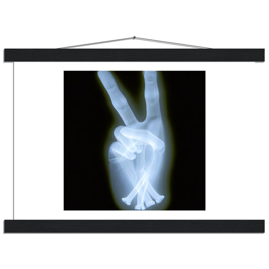X-ray 2 Fingers Peace Sign Classic Matte Paper Poster with Hanger This poster with hangers has an image of a hand doing the peace sign with a Xray image.  Peace & Love Baby!