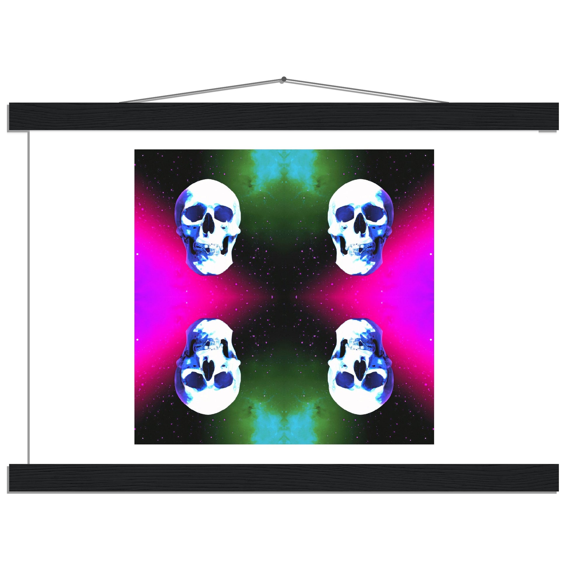Nebula Skull 1 Classic Matte Paper Poster with Hanger This poster with hangers has an image featuring a skull in a cool cosmic nebula and the image is mirrored.  