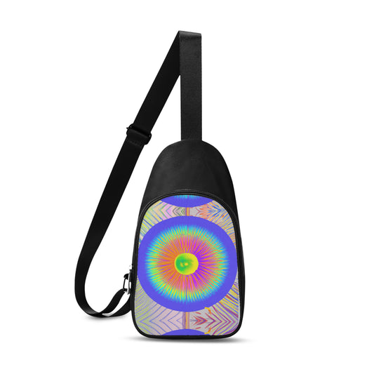 This unisex chest bag has a trendsetting digitally printed design on the front.  The visual features a vibrant psychedelia swirl that will appeal to the eye.  This cross-body bag is the perfect sublime athleisure addition for you.