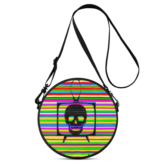 The TV Death Skull round satchel bag is unisex. Embrace the cool with this round satchel bag that has a different visual take on the traditional television test pattern and a skull in a vibrant design.  Wear the unique and super bright TV Death skull round bag with any fit to stand out.