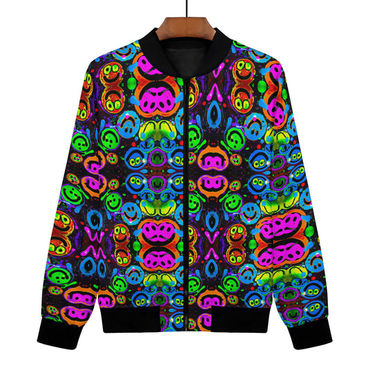 The Neon Acid Smile Women's Bomber Jacket is a must-have for those who want to make a statement. With its all-over digitally printed design, this jacket catches the eye from every angle. 