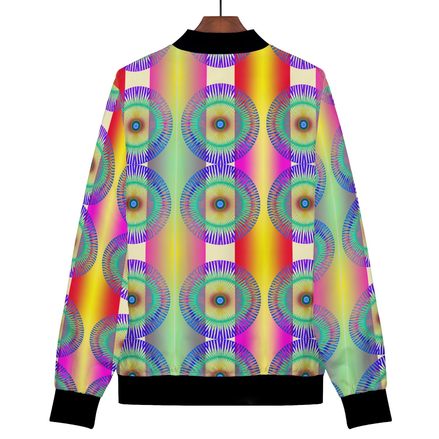Be seen in this cool jacket and get ready to make heads turn wherever you go. Embrace your individuality and express your vibrant personality with the Psychedelia Iris Women's Bomber Jacket.