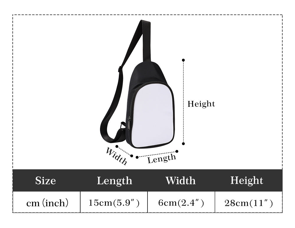 The bags measurements are 28cm / 11" height, 15cm /5.9" length, 6cm / 2.4" width. The bag has a black strap.